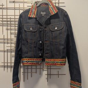 VTG Y2K D&G Dolce Gabbana Designer Denim Jacket Embellished‎ Trim Women's Sz S